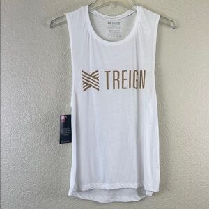 TREIGN white and gold flowy muscle workout tank size medium NWT